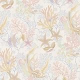 Brewster 436-66630 Percival White Ocean Scenic Wallpaper Beige [並行輸入品]