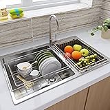 （YOMYM）304ステンレス製 シンク下 伸縮水切りバスケット 幅の広がるスライド水切り