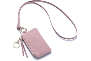 RenLianyi 本革 小銭入れ レディース ネックストラップ付き パスケース 首掛け 定期入れ おしゃれ 人気 ジッパー コインケース キーホルダー付き 軽量 コンパクト IC IDカード入れ 落下防止 革 財布 大人 子供 通勤 通学 旅行 便