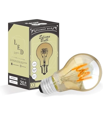 Amazon | E26 調光器対応 エジソンバルブ LED電球 (ロングゴールド
