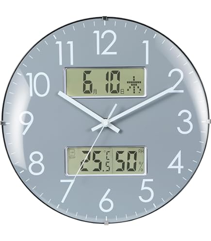 Amazon.co.jp: 掛け時計 電波時計 温度・湿度・日付・曜日表示 33cm