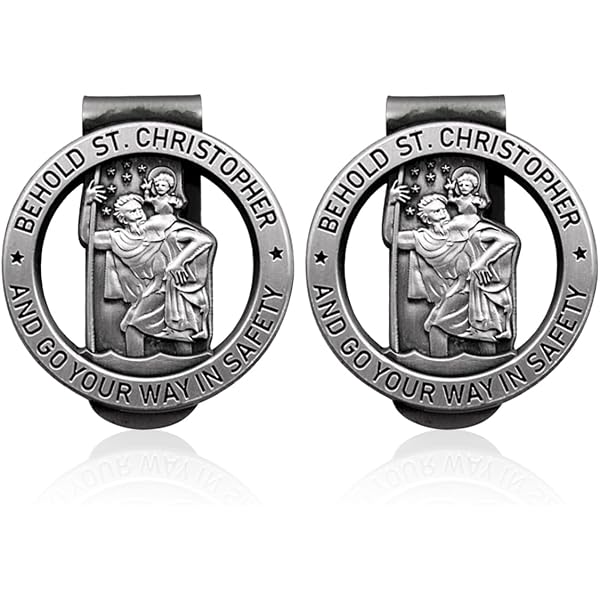 St Christopher Visor Clip For Car - "Go Your Way In Safety" Round Medal Sun Visor Clip Protector