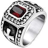 pamtierメンズステンレススチールクロスキュービックジルコニアウェディングリングヴィンテージリング正方形Gemstone Inlay