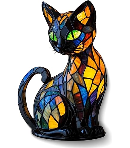 Amazon.co.jp : 猫ランプ、ステンドグラスの卓上ナイトライト、LED猫