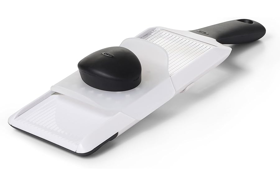OXO 1119100 Good Grips Hand-Held Mandoline Slicer, White, with Food Holder/FingerGuard