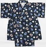 男の子甚平　2才・3才　白・紺・水色　じんべい　和　装夏用　安心日本製　仕立上がり品 (90cm, 紺色カブトムシ)