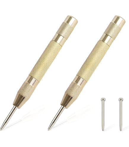 4 Pack Automatic Center Punch Set, 5 Inch Brass Spring Loaded With Adjustable Tension, Cushion Cap For Metal Wood Plastic