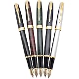 Gullor 5 PCS Classic Metal Fountain Pen B388, Gift Pens with Converters, 5 Different Colours
