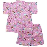 《盛夏 甚平》(ジンベイ) 日本製ベビー女児 リップル生地アサガオ総柄衿フリル甚平スーツ 90cm /ピンク NO.OG-75551