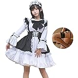 [iinoo] メイド服 ロリータ コスプレ ハロウィン 仮装 レディース ワンピース エプロン イベント メイド喫茶 リボン 長袖 カチューシャ 大きいサイズ 【５点セット・XLサイズ】