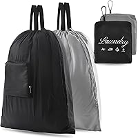 JHX 2 Pcs Dirty Laundry Bag【Upgraded】 with Handles and Aluminum Carabiner, Collapsible Clothes Bag for Travel, Camp, Fitness,