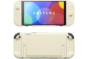 PlayVital Switch2対応保護ケース switch2背面キックスタンド使用可能ハードカバーケース 着装したままドック対応 キズ防止 耐衝撃 サムグリップ＆ボタンキャップ＆ステッカー付属【アイボリー】