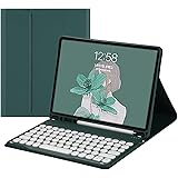 iPad Air5キーボードケース iPad Air4キーボードカバー 分離式 可愛い丸型キー Apple Pencil収納 手帳型 iPad Air4/Air5 通用Bluetoothキーボードカバー 薄型 全面保護 お洒落 濃い緑