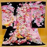 【正絹】 お宮参り着物　（初着・産着）　女児　M５-１３鈴に華・熨斗目柄黒地　新品仕立上り　★もれなく８大特典付！