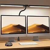 Brihitra デスクライト LED 24W 「無線リモコン・ダブル光源・2000Lx・幅84cm」 5段階調光調色 クランプ 電気スタンド 幅広 スタンドライト 「PSE認証済」 多角度調節 目に優しい 卓上ライト 読書/勉強/仕事 ブラック B