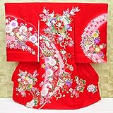 【花車・鈴・紗綾型綸子地紋様】 女児　初着　祝着 のしめ 産着 女の子のお宮参り着物