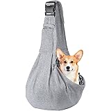 YFFSFDC ペットスリング ペット バッグ 抱っこ紐猫や小型犬 キャリーバッグ 斜めショルダーバッグ お出かけ抱っこ 飛び出し防止用ストラップ付き ポケット付き 通気性 調節可能安全ロープ付き12kgまでの耐久性 (グレー)