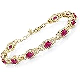 Gem Stone King 18K Yellow Gold Plated Silver Oval Red Created Ruby Tennis Bracelet For Women (14.60 Cttw, 7 inch with 1 inch 