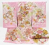 金駒刺繍 金彩 桜 鈴 紗綾形綸子地紋様 お宮参り 着物 女の子（初着 産着 のしめ）【絹100% 友禅 】