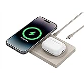 Belkin [Apple公認] 2 in 1 MagSafe充電器 最大15W高速充電 ワイヤレス充電器 MagSafe公式認証 iPhone 15/14/13/12 AirPods 対応 AC電源アダプタの付属なし サンド WIZ019btSA
