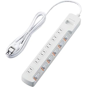 エレコム 電源タップ 雷ガード 光らない個別スイッチ スイングプラグ 6個口 2.5m ホワイト T-K5B-2625WH