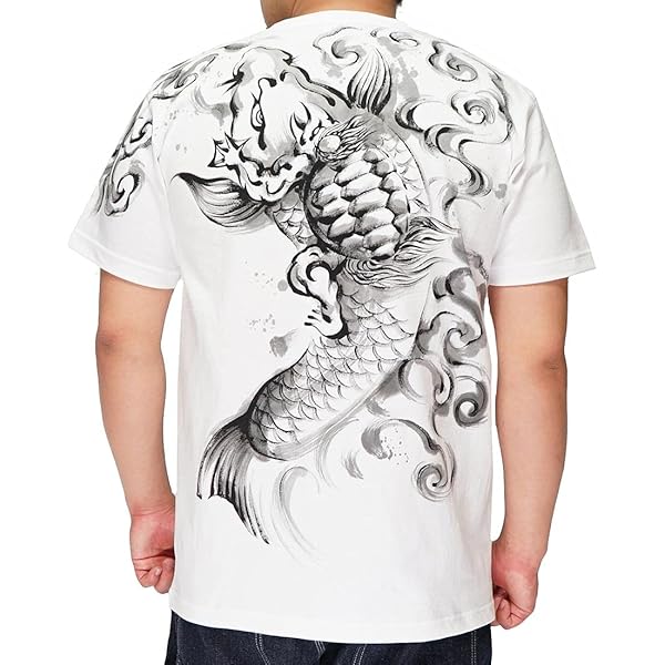 Amazon | [羽水] うすい 龍 手描き 和柄Tシャツ 半袖 ryuu19bg-龍[受注