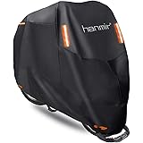 Hanmir バイクカバー 原付カバー 300D厚手 バイクカバー大型 耐熱 防水 撥水 紫外線防止 盗難防止 防風 防埃 防雨 防雪 265㎝まで対応 収納バッグ付き (XXXL ブラック)
