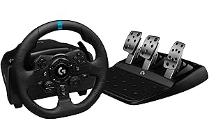 Logitech G923 Racing Wheel and Pedals, TRUEFORCE up to 1000 Hz Force Feedback, Responsive Driving Design, Dual Clutch Launch Control, Genuine Leather Wheel Cover, for PS5, PS4, PC, Mac - Black