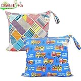 Ohbabykaおむつポーチ マルチポーチ おむつ入れ おしりふき オムツポーチ 出産祝い 消臭＆抗菌 折りたたみ 簡単収納 おしりふきケース おしりふきポーチ2点セット (NPG0304)