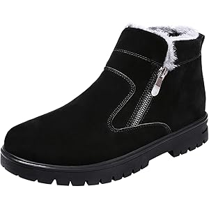 [Kitlilur] スノーシューズ メンズ ジッパー 防寒防滑防水 スノーブーツ 防寒ブーツ スウェードシューズ スエ…