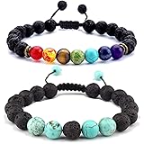 2Pcs Lava Rock Chakras Aromatherapy Essential Oil Diffuser Bracelet Braided Rope Natural Stone Yoga Beads Anxiety Bracelet fo
