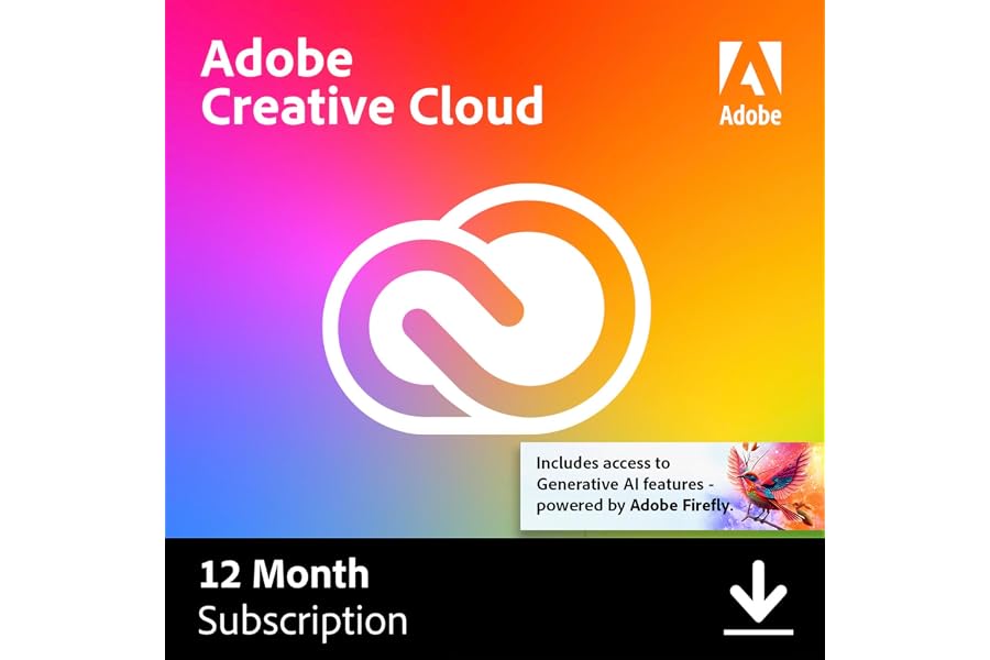 Adobe Creative Cloud All Apps - 20+ Desktop & Mobile Apps – Gen AI Features - 1 User - 1 Year Subscription [Digital Download]