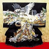 【大飛翔鷹・熨斗目・縁起物・黒】 男児　初着　祝着 のしめ 産着 男の子のお宮参り着物