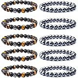 WAINIS 10PCS 8mm Black Hematite Magnetic Bead Therapy Bracelet For Men Women Stone Bracelet Stress Relieving Triple Protectio