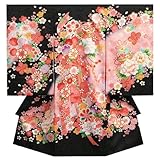 お宮参り　着物　女の子　正絹女児初着　女の子用産着　黒　ピンク　熨斗　桜　鈴　桜地紋