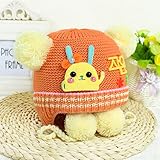 ベビー キッズ 赤ちゃん用かわいい 防寒 ニット帽子 ボンボン付き 耳まであったか！冬 保温 帽子 2017 新製品 orange red
