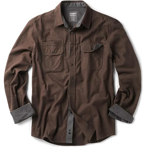 CQR Men's All Cotton Flannel Shirt, Long Sleeve Casual Button Up Plaid Shirt, Brushed Soft Outdoor Shirts