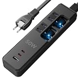 SAYBOUR 電源タップ USB Type-C 延長コード 急速充電 50W PD コンセント 2個口 雷ガード スイッチ マルチタップ LA-2C2S-1A2C (ブラック, 1.5m)