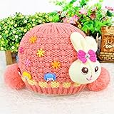 防寒 かわいい ベビー キッズ 赤ちゃん ニット帽子 ボンボン付き うさぎちゃん風 2017 新製品 orange red