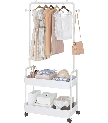 Amazon｜スリム ハンガーラック 収納付き おしゃれ シングル