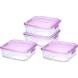 iwaki(イワキ) 耐熱 ガラス 保存容器 角型 パック&レンジ 4点セット ピンク 800ml × 4個 AZ3247-4P