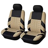 KeiSquare 【現役整備士推薦】 シートカバー 車 カー 用品 汎用 運転席 助手席 2枚セット アクセサリー 座席 自動車 伸縮 フロント (Beige)
