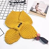 無地タマタッセル児童ニットマフラー黄色い毛糸