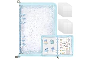 シール 手帳 透明 大きめ A5 収納バインダー 星柄シールバインダー女の子 はがせる クリアシール手帳 ステッカー収納アルバム 収集・整理・展示に 詰め替え可能 シール収納 透明スリーブ20枚 付き-ブルー [並行輸入品]