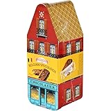 VERMEIREN カラメルビスケット ベルギー産 スぺキュラース ティン缶 黄色い屋根xオレンジ