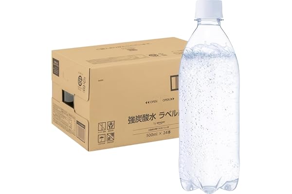 By Amazon Smart Basic Carbonated Water, Labelless 16.9 fl oz (500 ml) x 24 Bottles, Strong Carbonated Water, 16.9 fl oz (500 