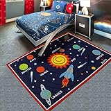 (ヘラサ)Herasa　カーペット　子供部屋　キッズプレイマット ロードマップ 　折り畳み　遊びマット　防音マット　洗える　太陽系 80*120cm (1)