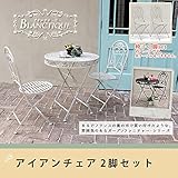 ブランティーク　アイアンチェア　2脚セット 送料無料　ガーデンテーブル　テラス　庭　ウッドデ/ホワイト