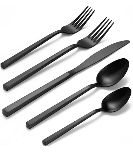 LIANYU 45-Piece Matte Black Flatware Set For 8 - Stainless Steel With Serving Utensils | Dishwasher Safe