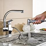 Best Commercialステンレススチールキッチン蛇口with Sprayer , 1つ穴シングルハンドルプルダウンスプレーキッチンシンク蛇口付きwithホット&コールド水供給線(簡単インストー